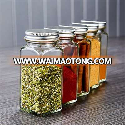 Hot sale 100ml square glass spice jar with silver metal lid