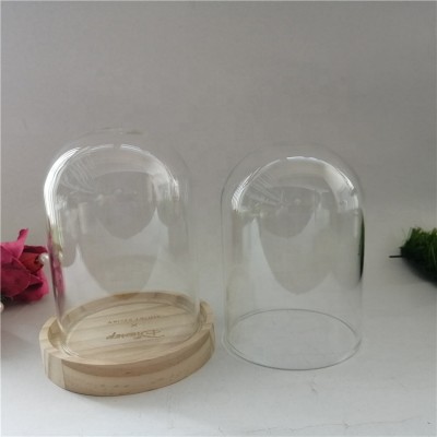 7.5*10cm round glass dome cloche bell jars with wood bases