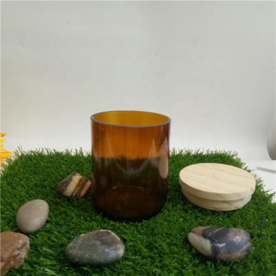 6oz amber glass candle jars in bulk with wooden lid