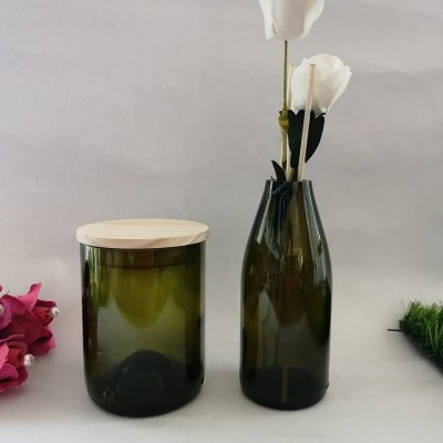 popular upcycled natural green wine bottles glass diffuser and candle vessel set