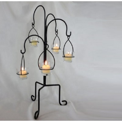 new design wrought Iron black glass hanging tealight holder,glass hanging tealight lantern