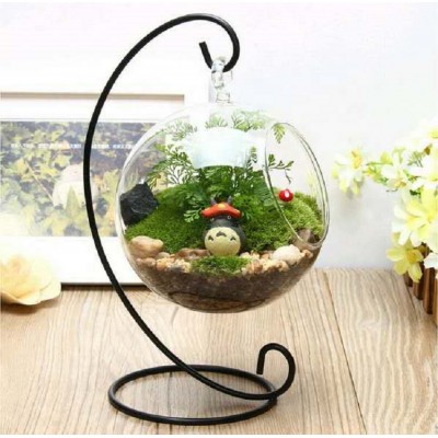 hanging glass flowers plant vase terrarium container with iron stand holders