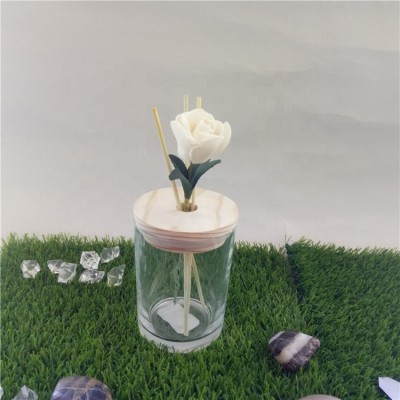 2019 popular new design unique reed diffuser glass cup/glass jar with wooden lid with hole