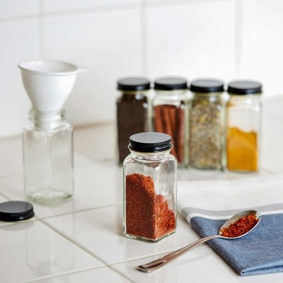 popular 4oz 6oz square glass spice jars with metal lids shaker tops