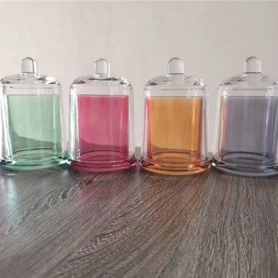 Customized colored Apothecary Guild Scented Glass Candle Jar with Glass Dome