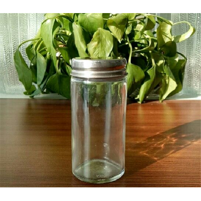 round transparent 100 ml spice bottles package with metal lid