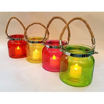 high quality colorful rope hanging glass tealight candle holder stand