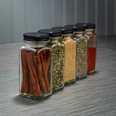 square glass spice jars 6oz with shaker tops airtight metal lids preprinted spice labels